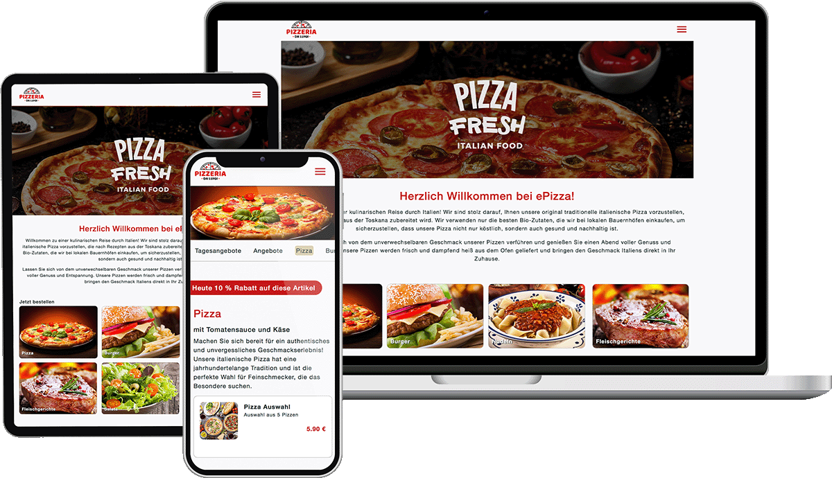 ePizza Online Shop auf Smartphone, Tablet und Desktop